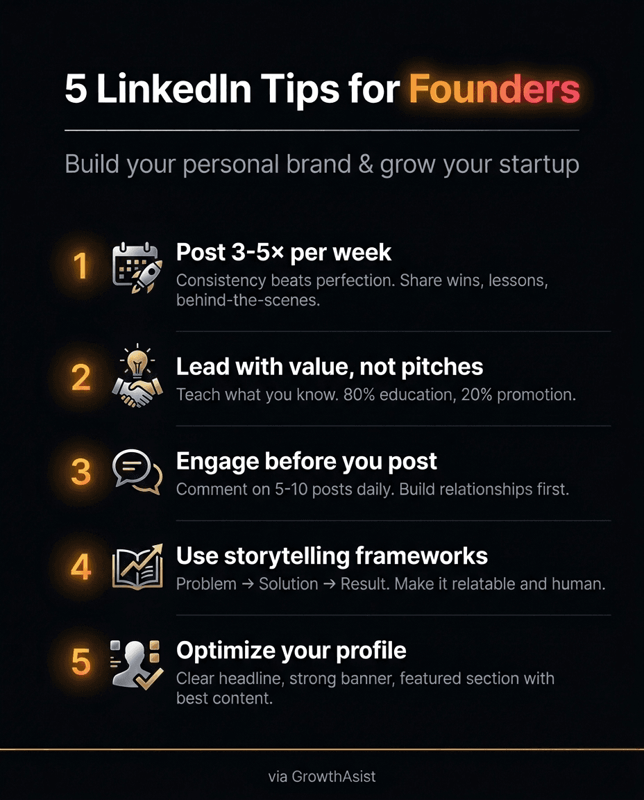 5 LinkedIn Tips for Founders Infographic